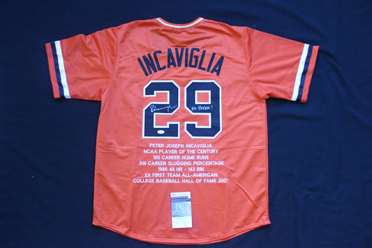 PETE INCAVIGLIA OSU ORANGE #29 "GO POKES" with STATS JSA