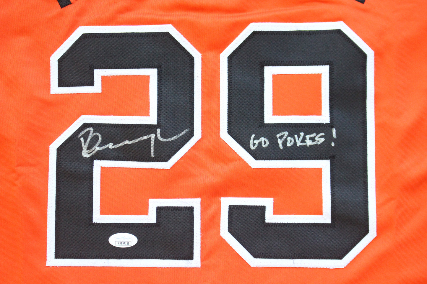 PETE INCAVIGLIA OSU ORANGE #29 "GO POKES" with STATS JSA