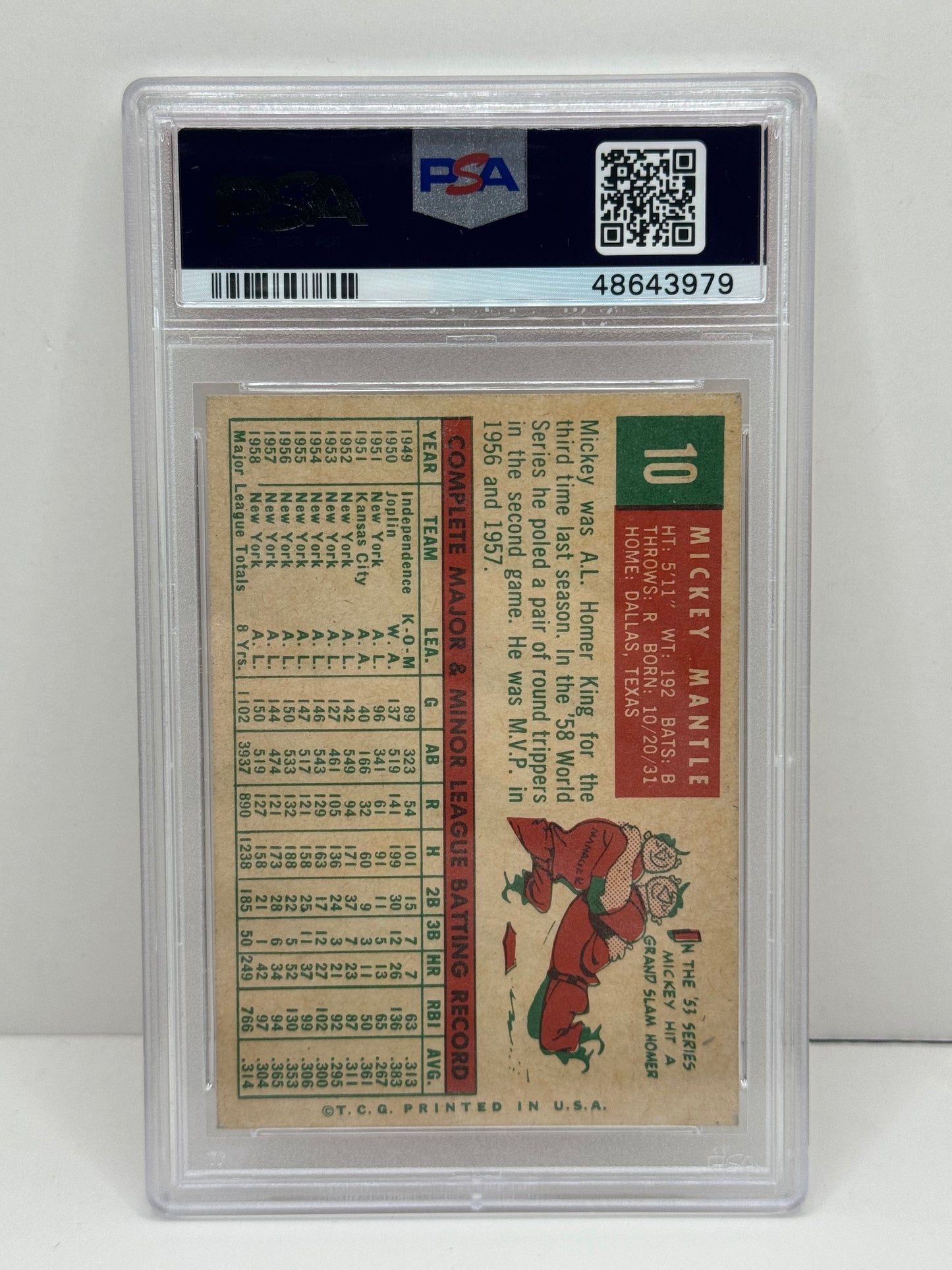 1959 Topps Mickey Mantle #10 PSA 4 VG-EX