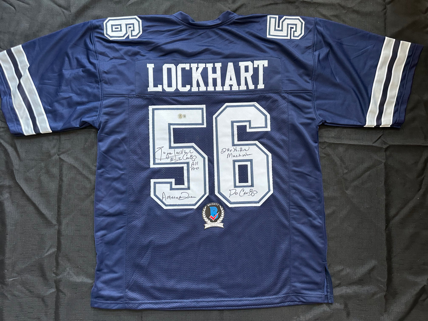 EUGENE LOCKHART DALLAS COWBOYS SIGNED BLUE JERSEY w/MULTI INSCs 2XL BAS