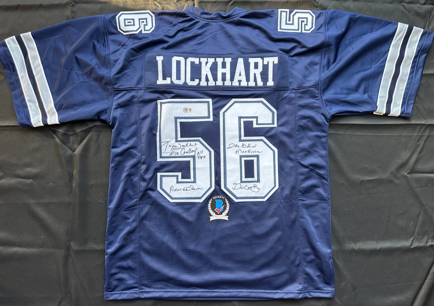 EUGENE LOCKHART DALLAS COWBOYS SIGNED BLUE JERSEY w/MULTI INSCs 2XL BAS