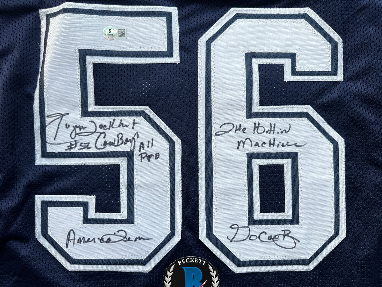 EUGENE LOCKHART DALLAS COWBOYS SIGNED BLUE JERSEY w/MULTI INSCs 2XL BAS