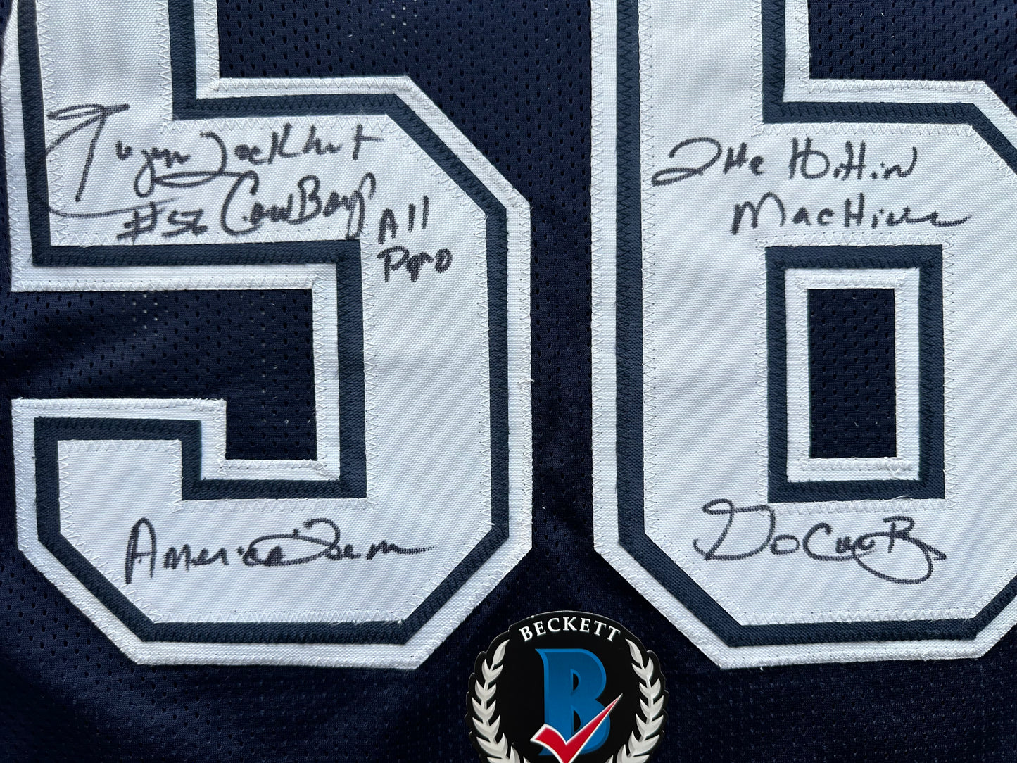 EUGENE LOCKHART DALLAS COWBOYS SIGNED BLUE JERSEY w/MULTI INSCs 2XL BAS