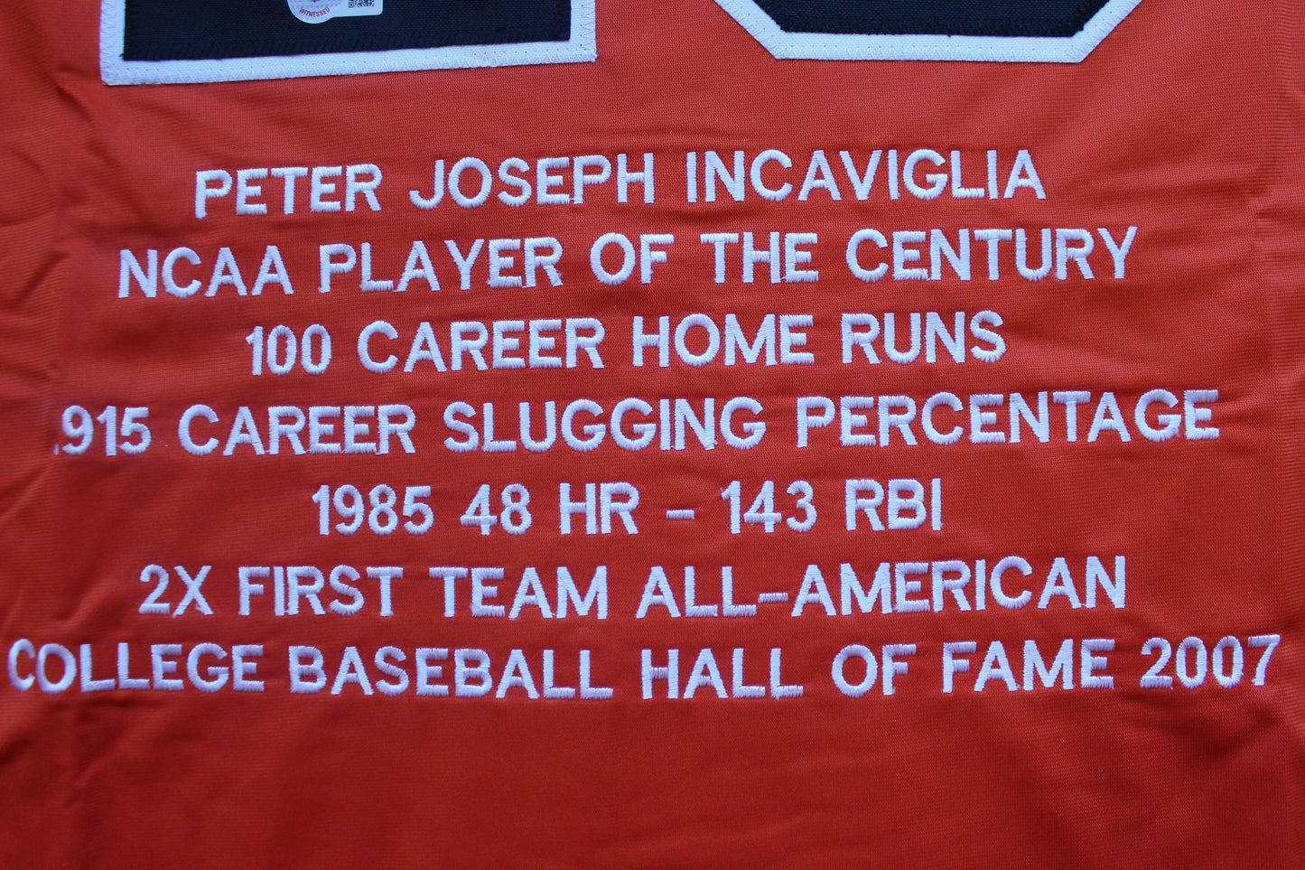 PETE INCAVIGLIA OSU ORANGE #29 "OU SUCKS!" with STATS