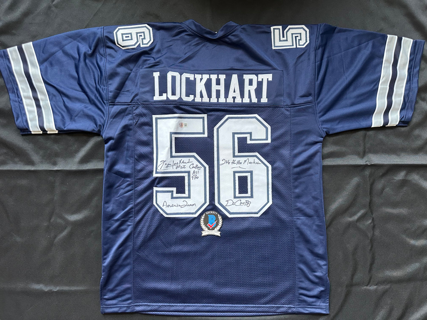 EUGENE LOCKHART DALLAS COWBOYS SIGNED BLUE JERSEY w/MULTI INSCs 2XL BAS