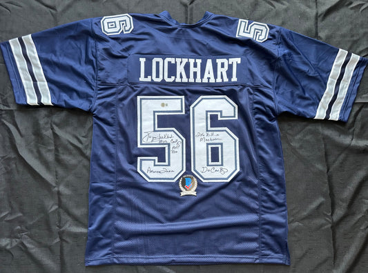 EUGENE LOCKHART DALLAS COWBOYS SIGNED BLUE JERSEY w/MULTI INSCs 3XL BAS