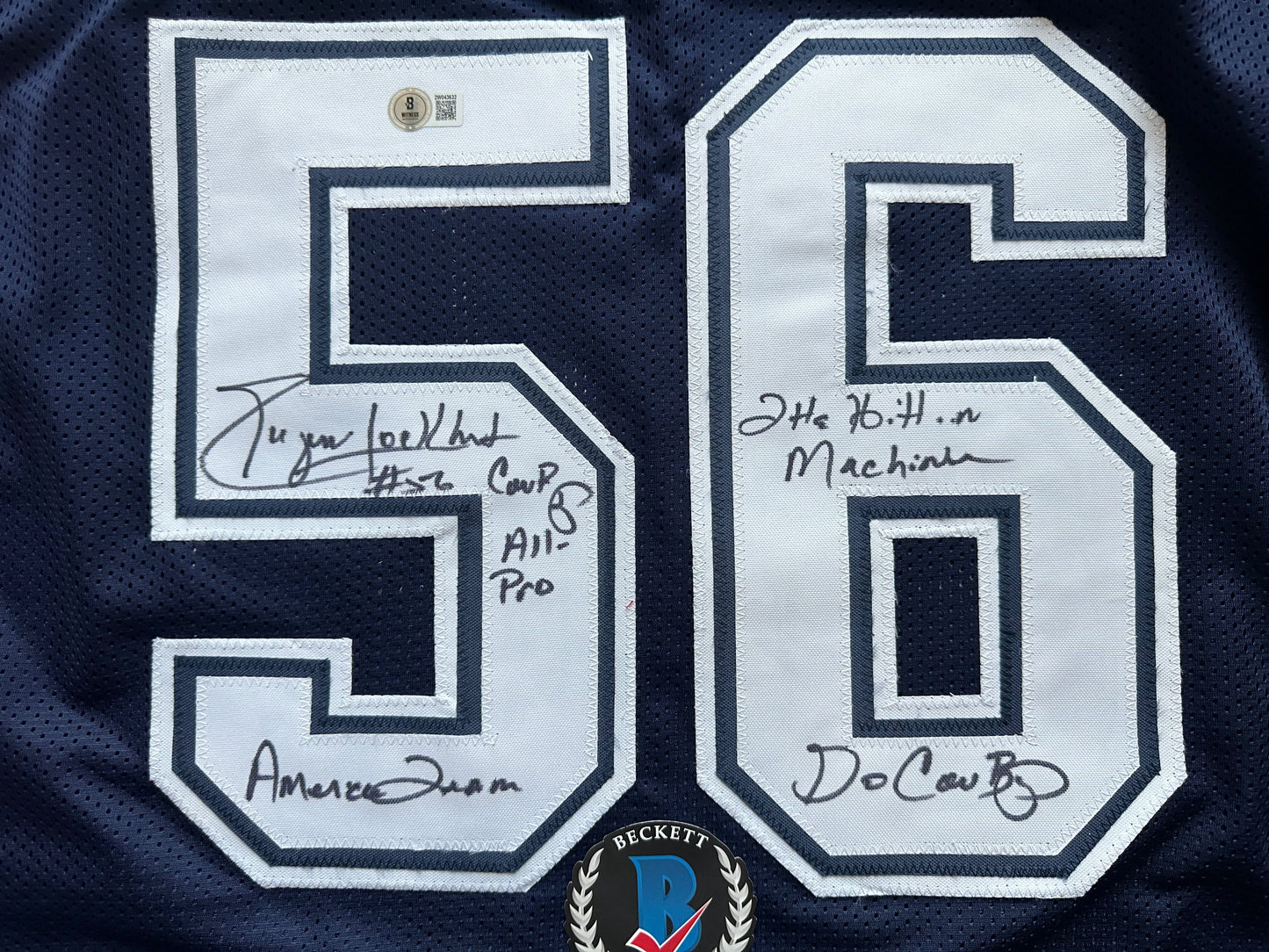 EUGENE LOCKHART DALLAS COWBOYS SIGNED BLUE JERSEY w/MULTI INSCs 3XL BAS