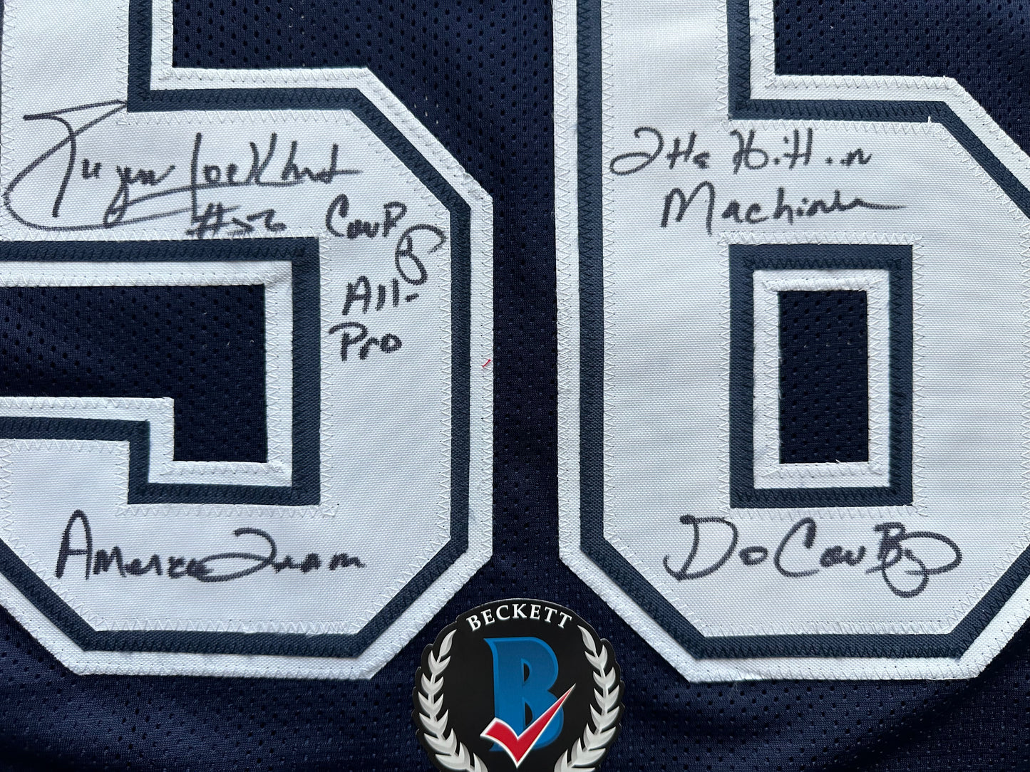 EUGENE LOCKHART DALLAS COWBOYS SIGNED BLUE JERSEY w/MULTI INSCs 3XL BAS