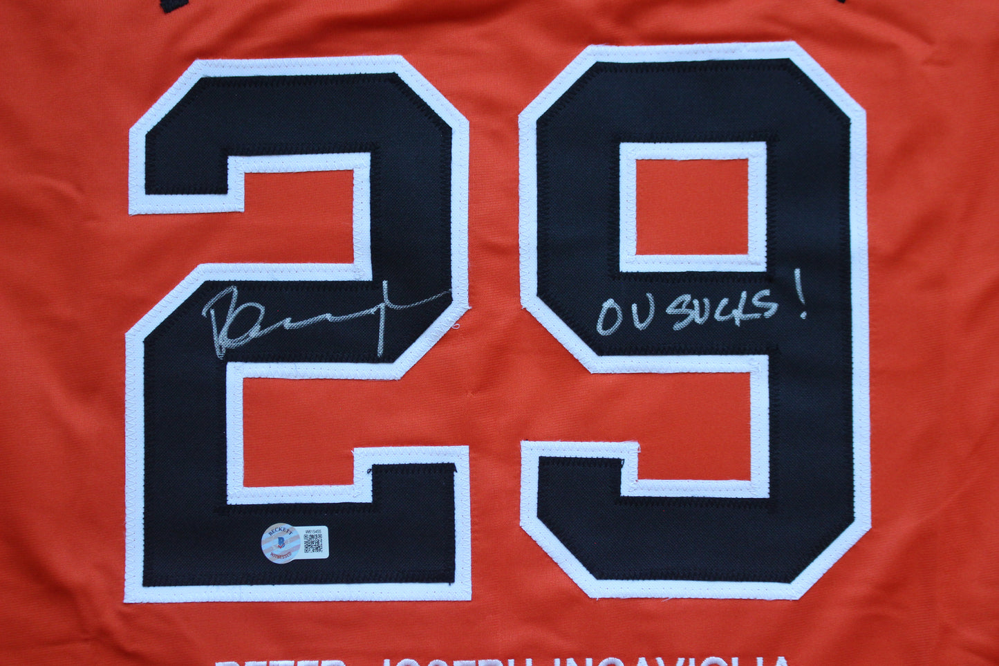 PETE INCAVIGLIA OSU ORANGE #29 "OU SUCKS!" with STATS