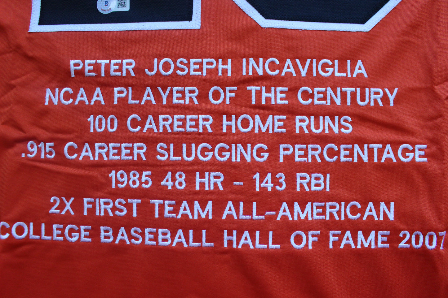 PETE INCAVIGLIA OSU ORANGE #29 "OU SUCKS!" with STATS