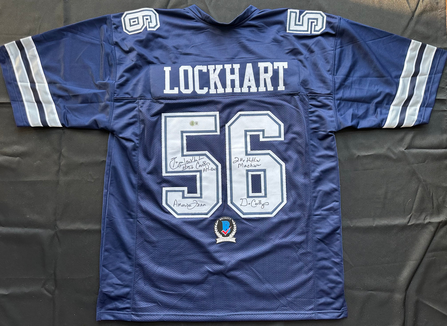 EUGENE LOCKHART DALLAS COWBOYS SIGNED BLUE JERSEY w/MULTI INSCs 3XL BAS