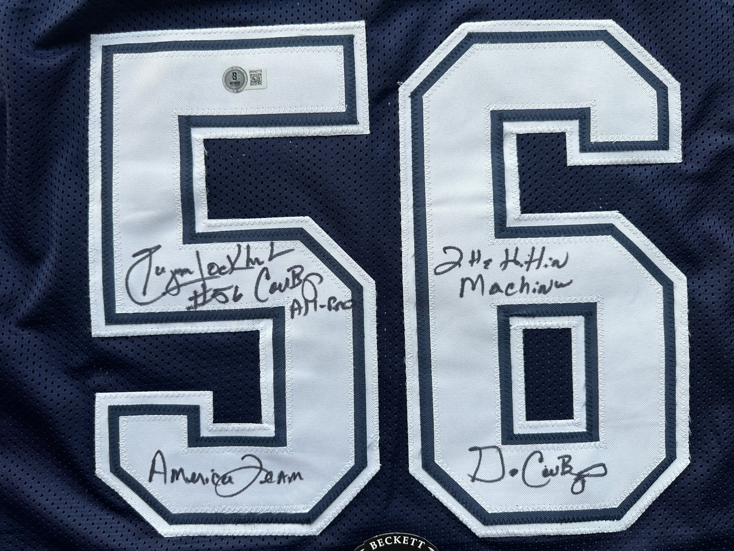 EUGENE LOCKHART DALLAS COWBOYS SIGNED BLUE JERSEY w/MULTI INSCs 3XL BAS