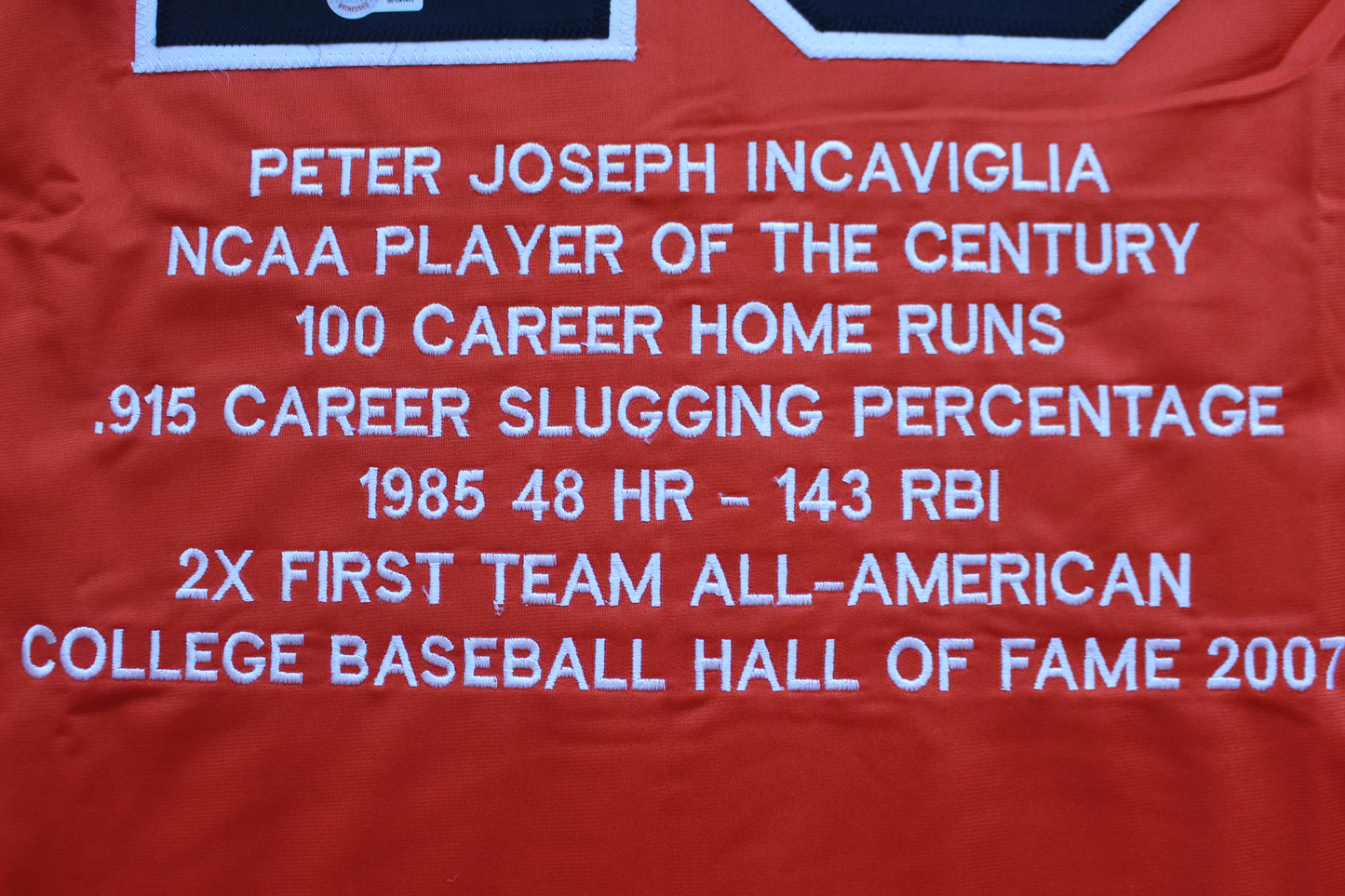 PETE INCAVIGLIA OSU ORANGE #29 "OU SUCKS!" with STATS