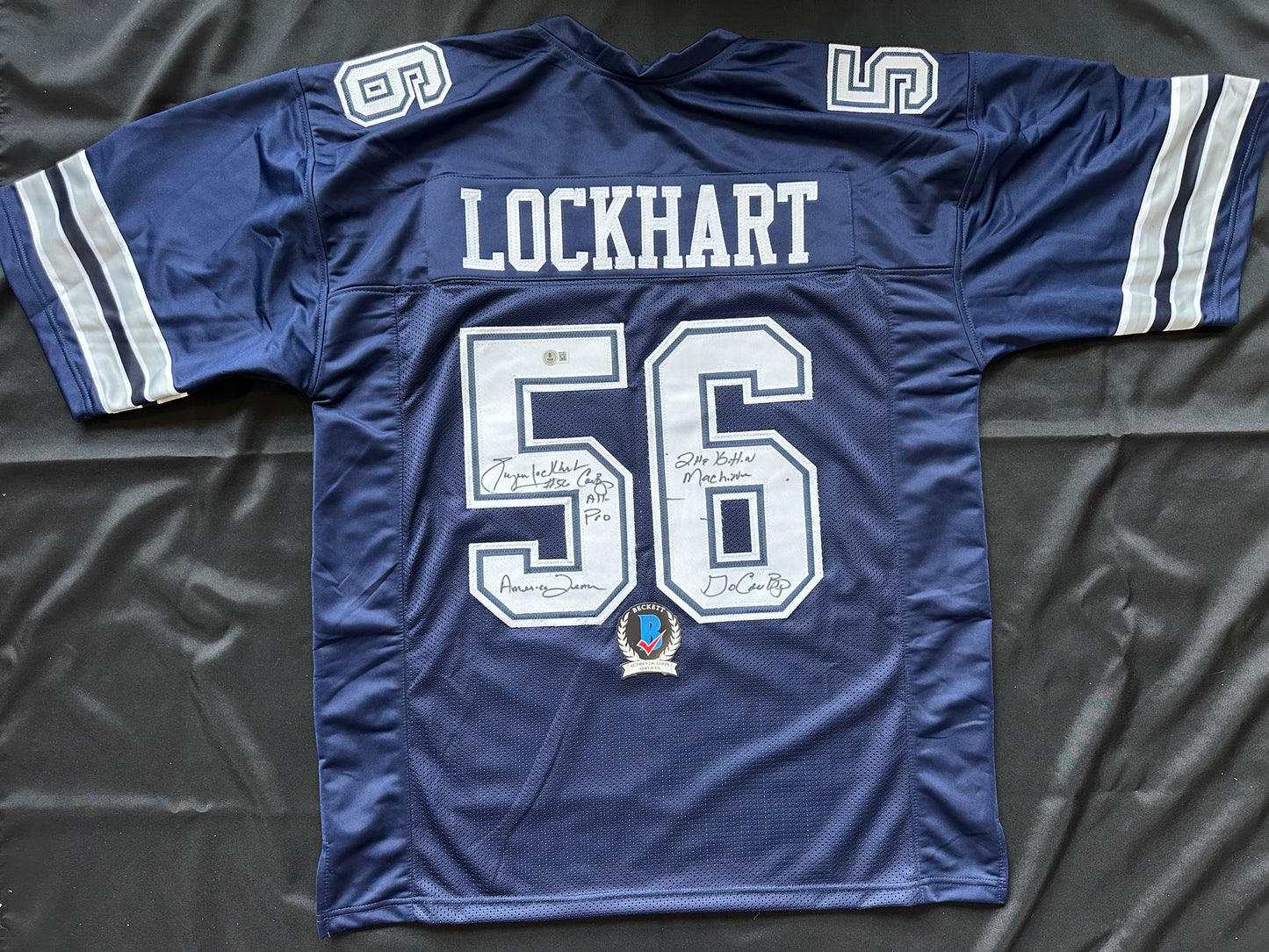 EUGENE LOCKHART DALLAS COWBOYS SIGNED BLUE JERSEY w/MULTI INSCs 3XL BAS