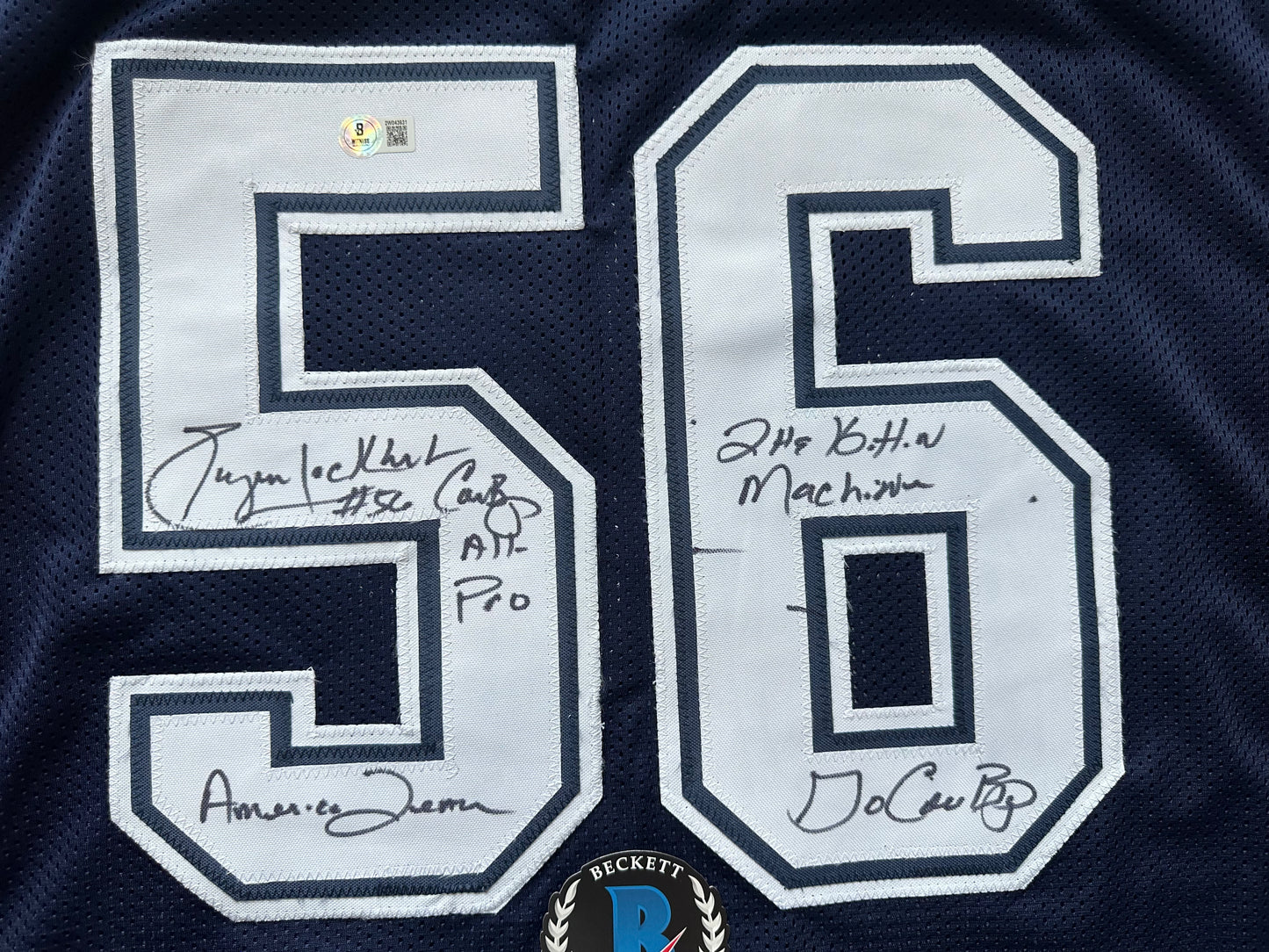 EUGENE LOCKHART DALLAS COWBOYS SIGNED BLUE JERSEY w/MULTI INSCs 3XL BAS