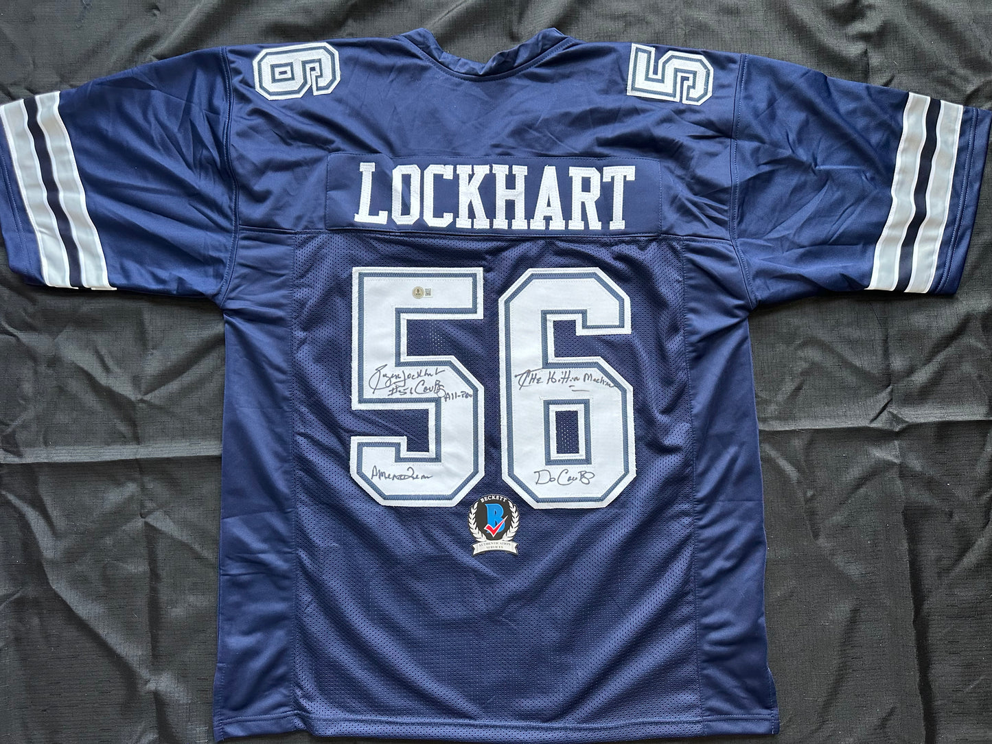 EUGENE LOCKHART DALLAS COWBOYS SIGNED BLUE JERSEY w/MULTI INSCs 3XL BAS