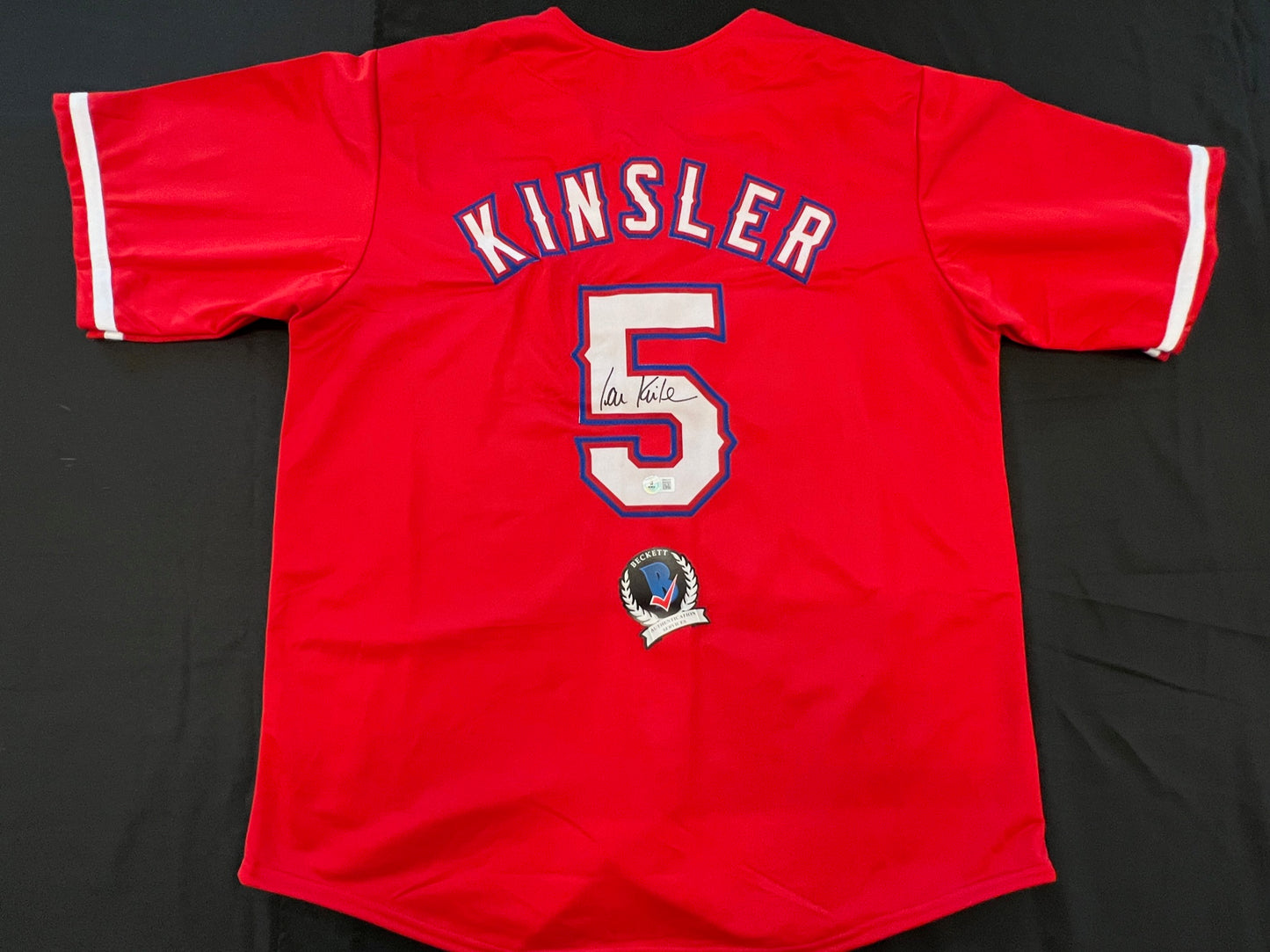 IAN KINSLER TEXAS RANGERS SIGNED RED JERSEY BAS COA