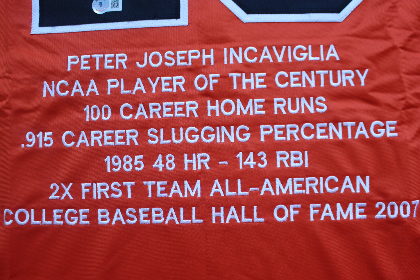 PETE INCAVIGLIA OSU ORANGE #29 "OU SUCKS!" with STATS