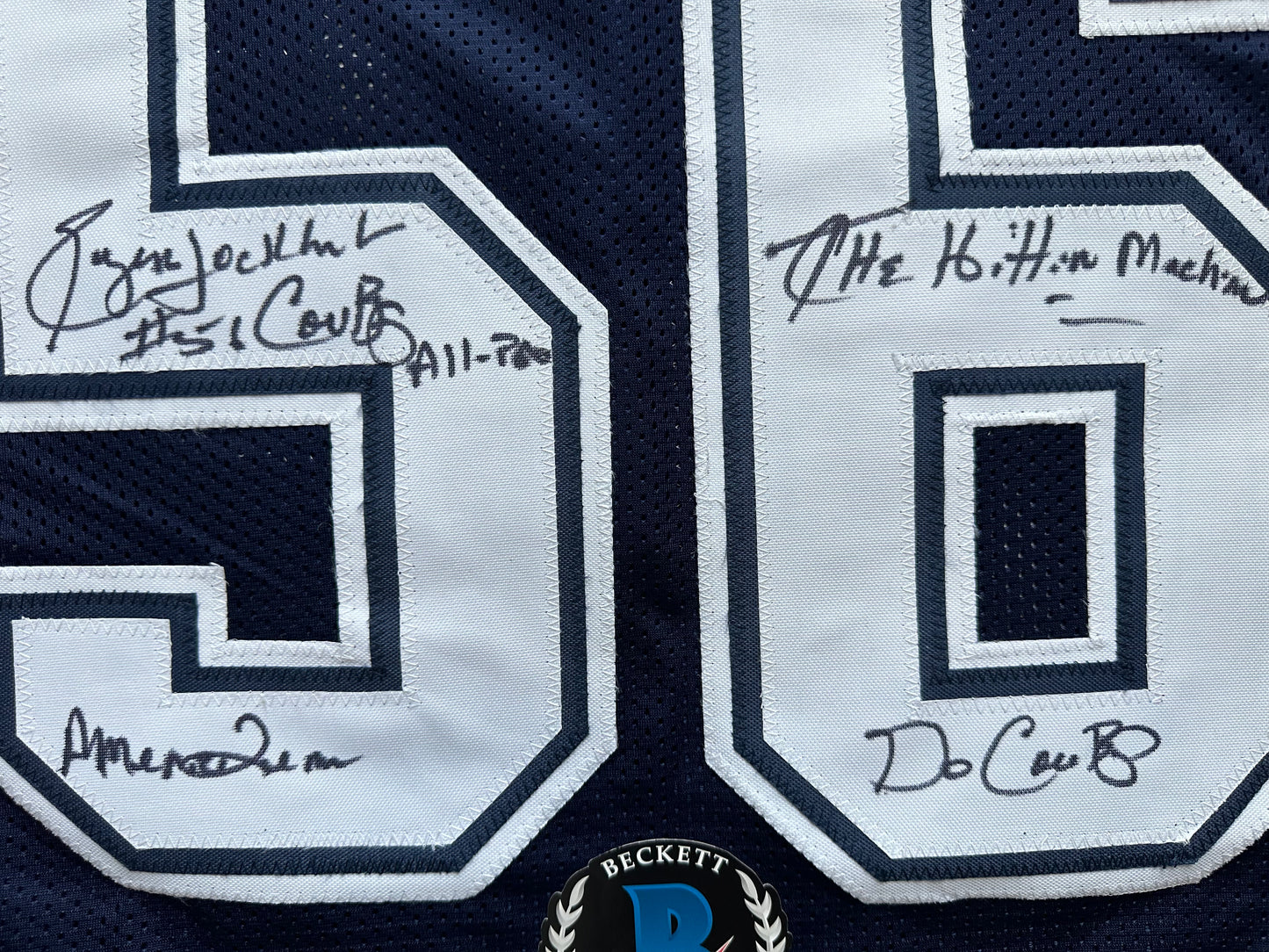 EUGENE LOCKHART DALLAS COWBOYS SIGNED BLUE JERSEY w/MULTI INSCs 3XL BAS