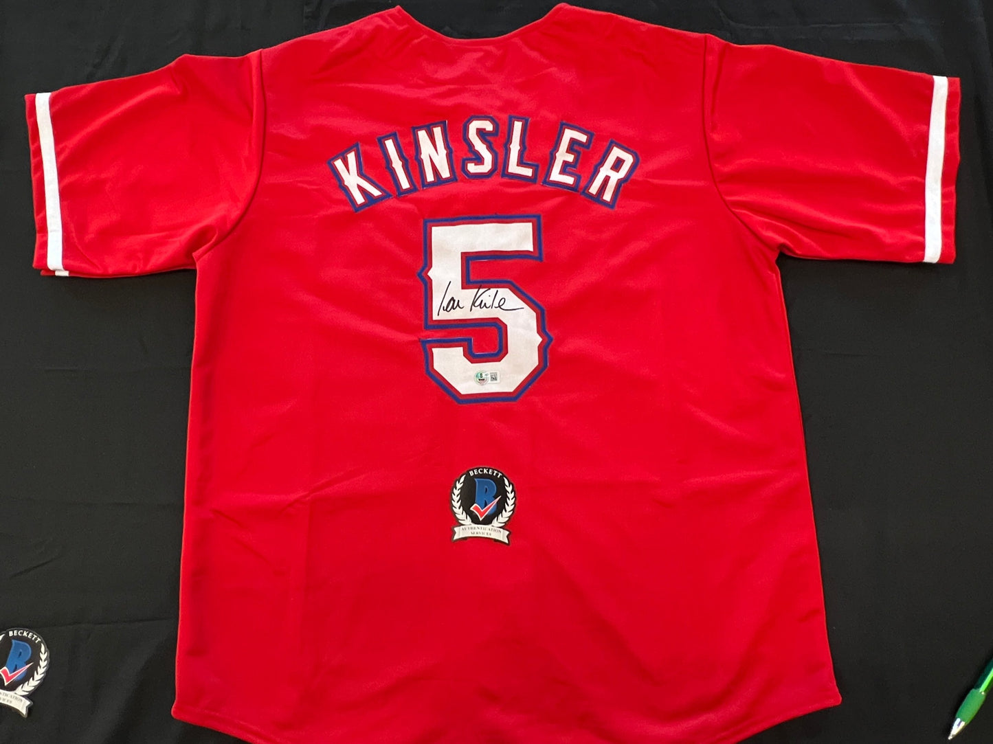 IAN KINSLER TEXAS RANGERS SIGNED RED JERSEY BAS COA