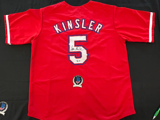 IAN KINSLER TEXAS RANGERS SIGNED RED JERSEY BAS COA