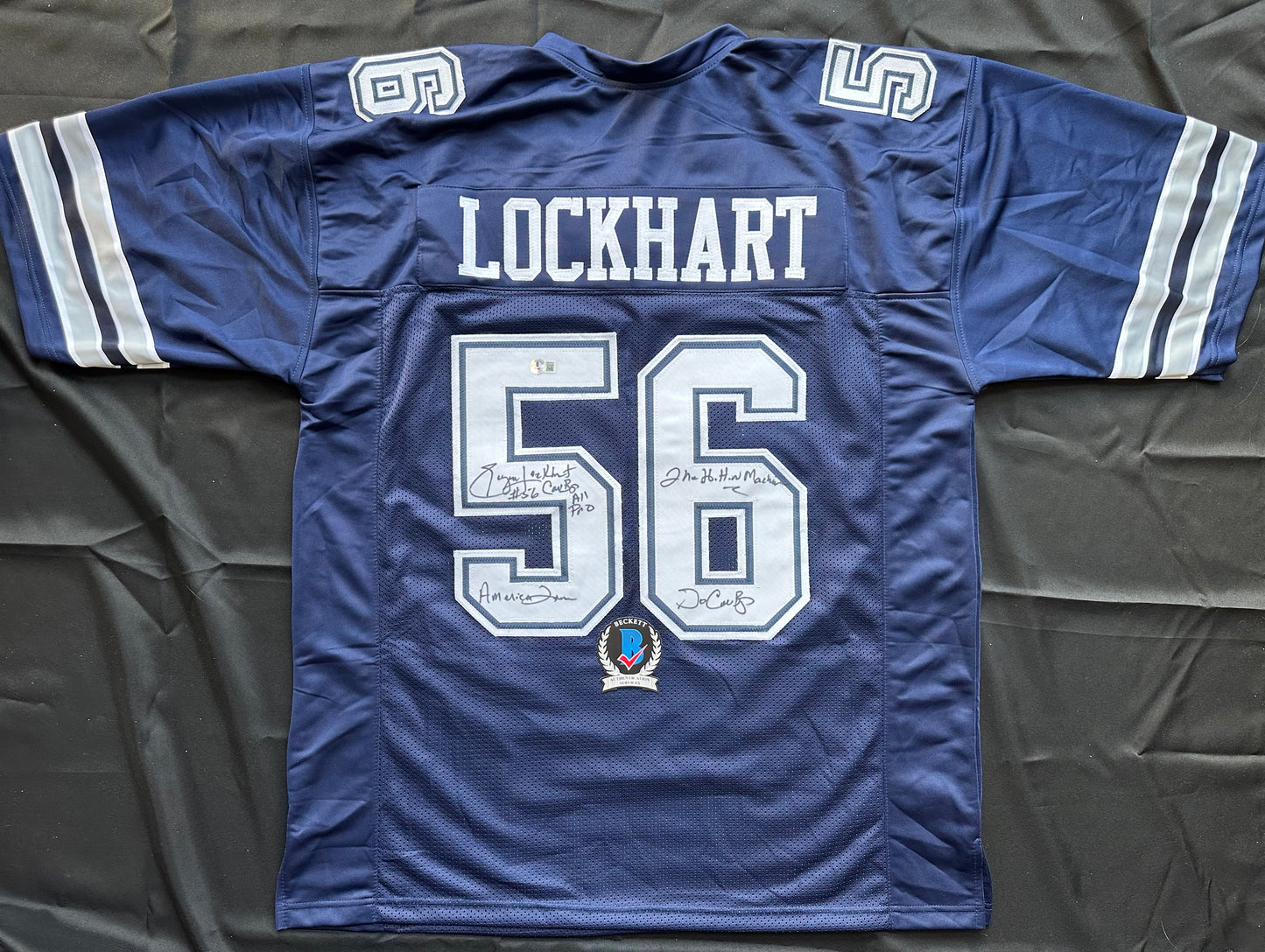 EUGENE LOCKHART DALLAS COWBOYS SIGNED BLUE JERSEY w/MULTI INSCs 3XL BAS