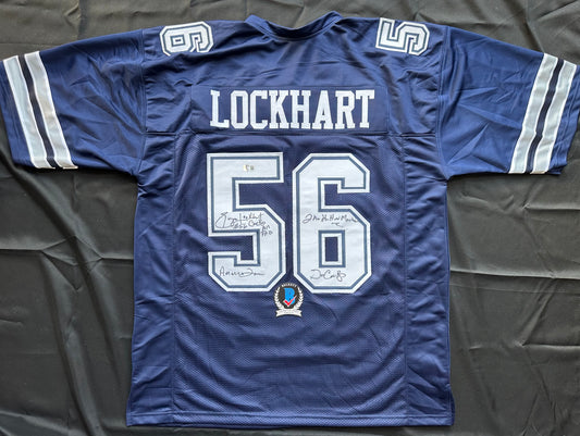 EUGENE LOCKHART DALLAS COWBOYS SIGNED BLUE JERSEY w/MULTI INSCs 3XL BAS