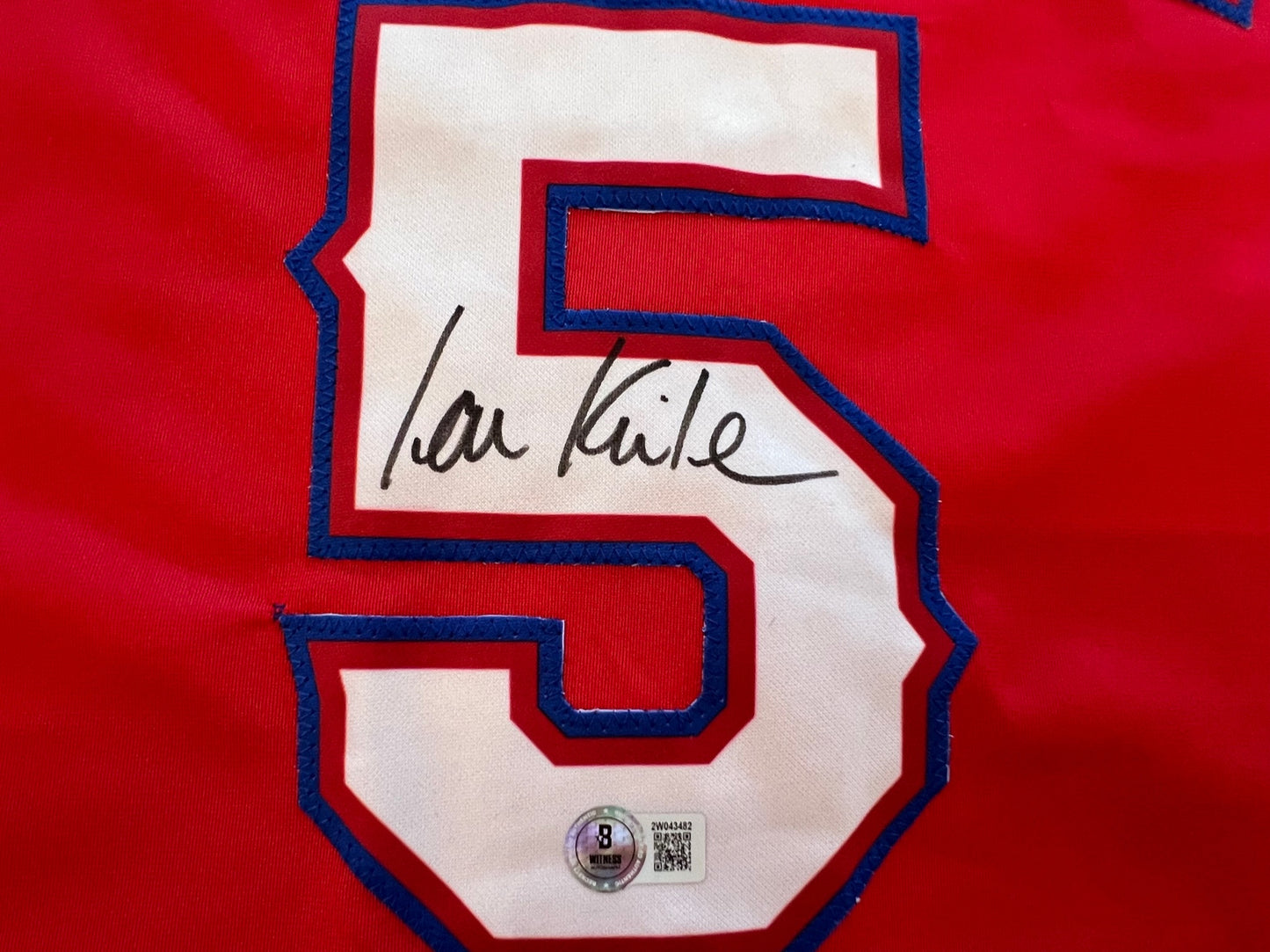 IAN KINSLER TEXAS RANGERS SIGNED RED JERSEY BAS COA
