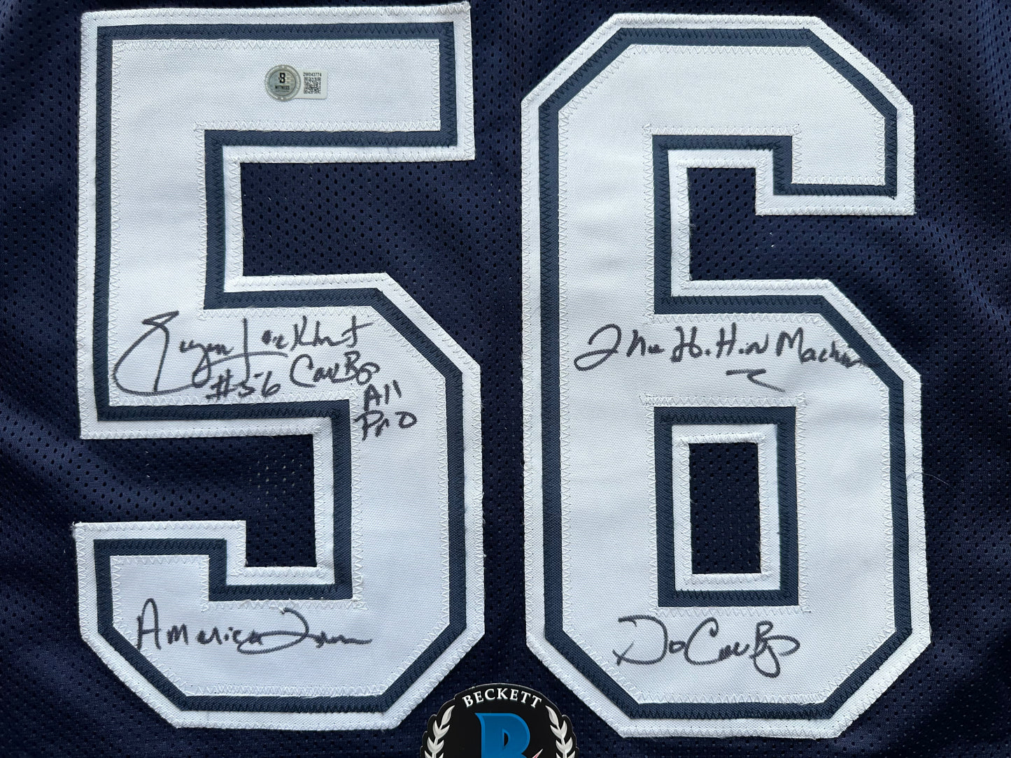 EUGENE LOCKHART DALLAS COWBOYS SIGNED BLUE JERSEY w/MULTI INSCs 3XL BAS