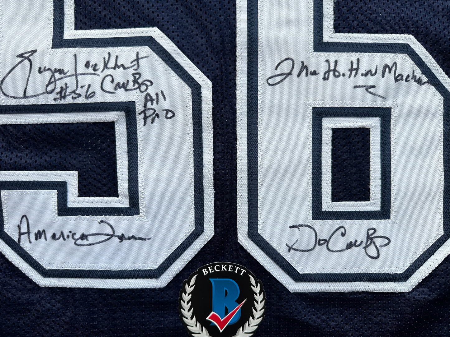 EUGENE LOCKHART DALLAS COWBOYS SIGNED BLUE JERSEY w/MULTI INSCs 3XL BAS