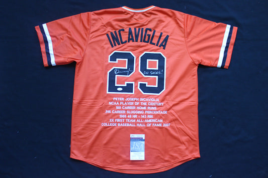 PETE INCAVIGLIA OSU ORANGE #29 "OU SUCKS!" with STATS JSA
