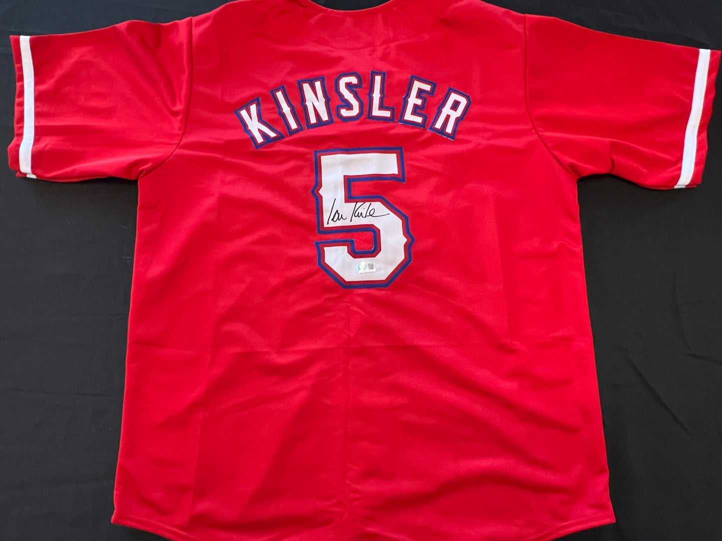 IAN KINSLER TEXAS RANGERS SIGNED RED JERSEY BAS COA