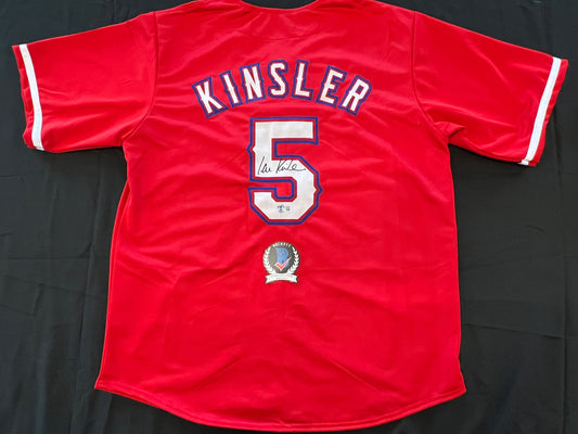 IAN KINSLER TEXAS RANGERS SIGNED RED JERSEY BAS COA