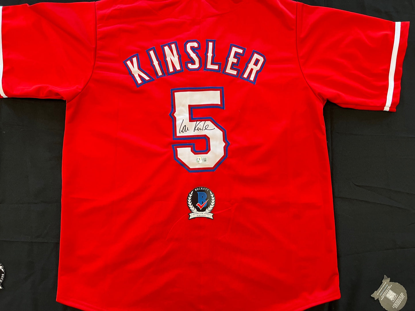 IAN KINSLER TEXAS RANGERS SIGNED RED JERSEY BAS COA