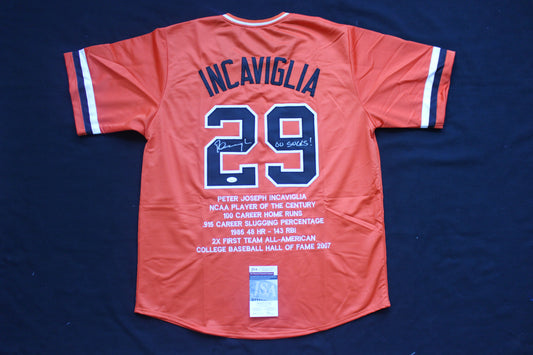 PETE INCAVIGLIA OSU ORANGE #29 "OU SUCKS!" with STATS JSA