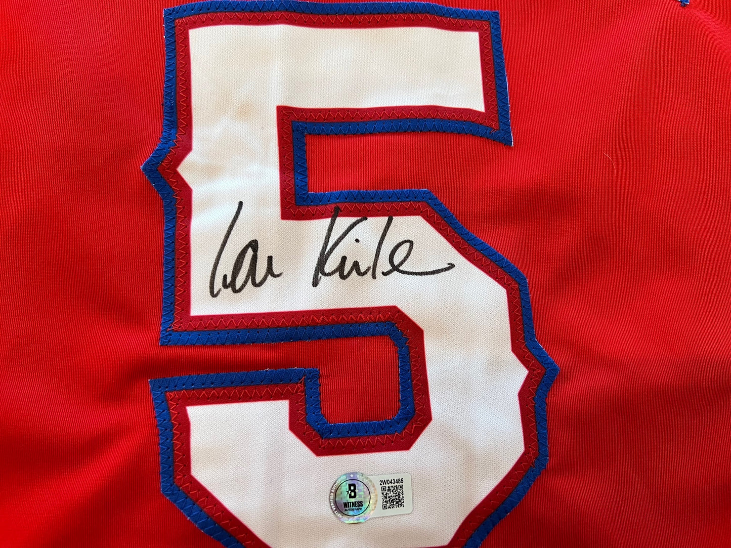 IAN KINSLER TEXAS RANGERS SIGNED RED JERSEY BAS COA