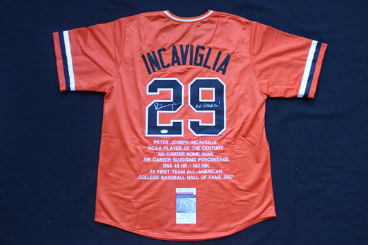 PETE INCAVIGLIA OSU ORANGE #29 "OU SUCKS!" with STATS JSA
