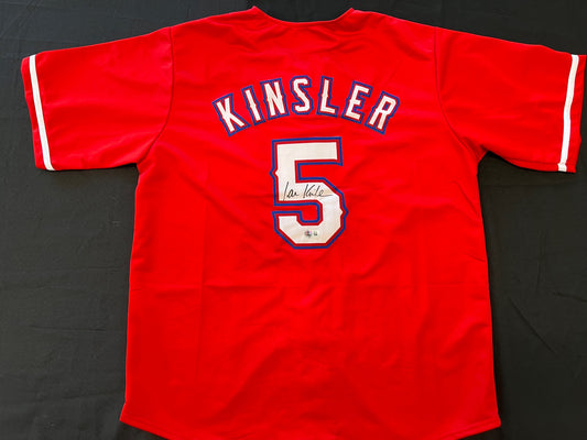 IAN KINSLER TEXAS RANGERS SIGNED RED JERSEY BAS COA