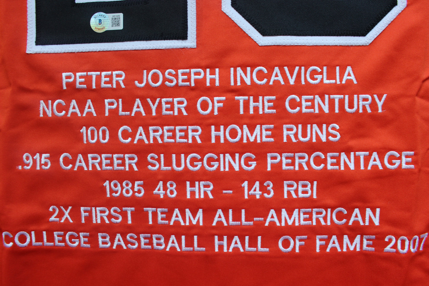 PETE INCAVIGLIA OSU ORANGE #29 "PISTOLS UP!" with STATS