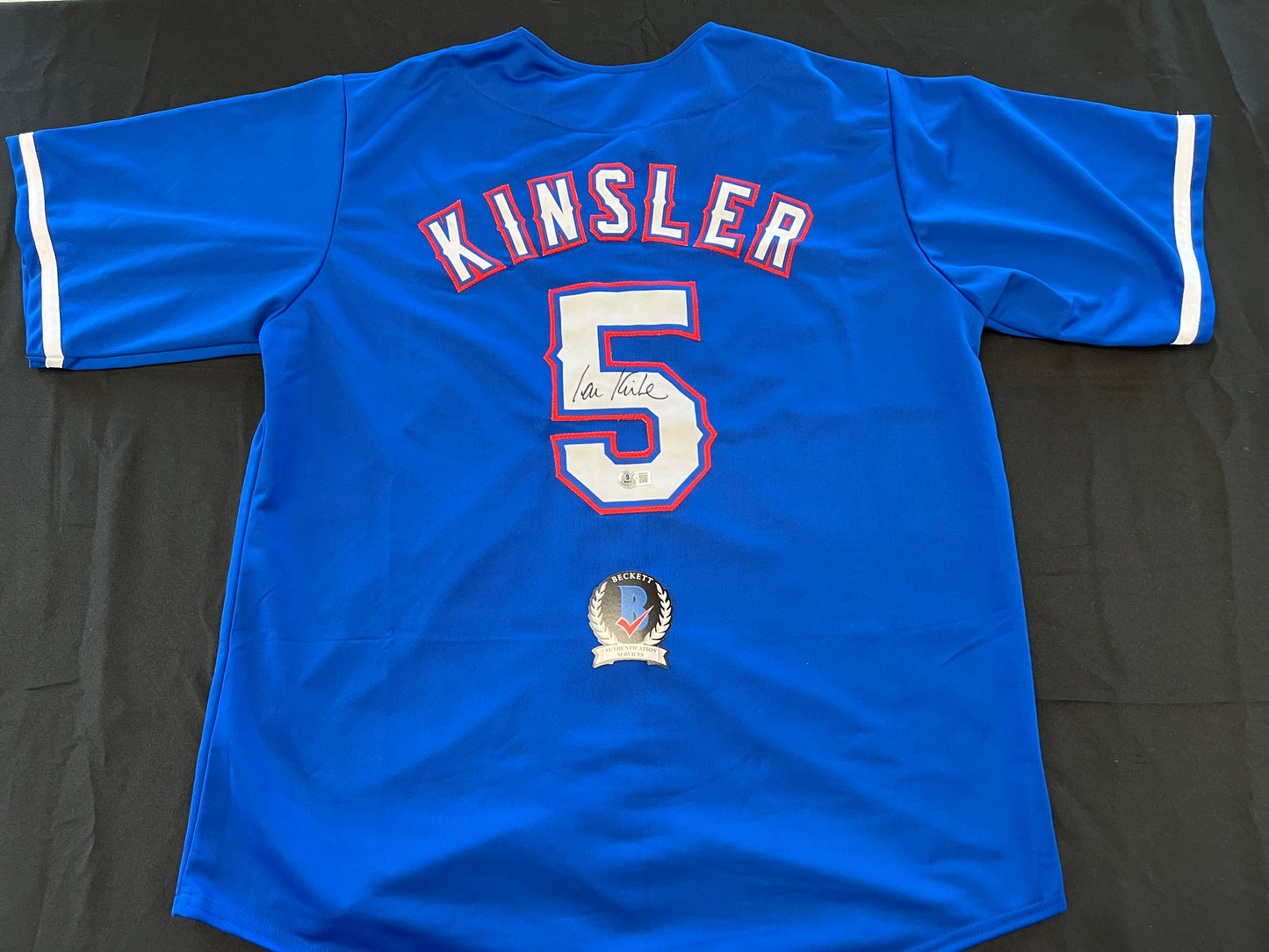 IAN KINSLER TEXAS RANGERS SIGNED BLUE JERSEY BAS COA