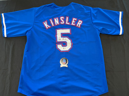IAN KINSLER TEXAS RANGERS SIGNED BLUE JERSEY BAS COA