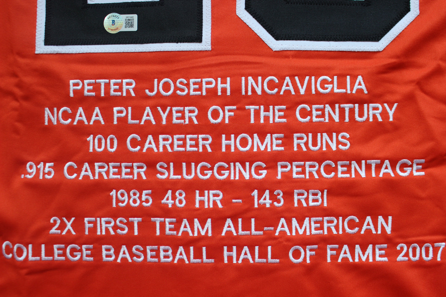 PETE INCAVIGLIA OSU ORANGE #29 "PISTOLS UP!" with STATS