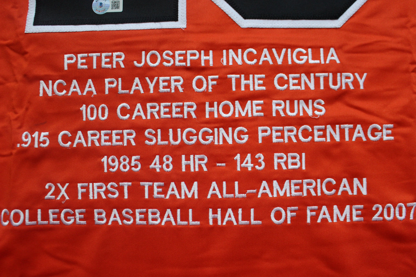PETE INCAVIGLIA OSU ORANGE #29 "PISTOLS UP!" with STATS