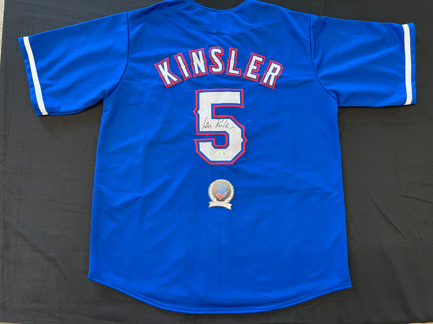 IAN KINSLER TEXAS RANGERS SIGNED BLUE JERSEY BAS COA
