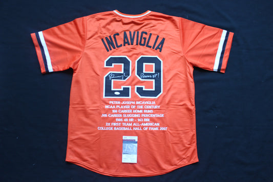 PETE INCAVIGLIA OSU ORANGE #29 "PISTOLS UP!" with STATS JSA