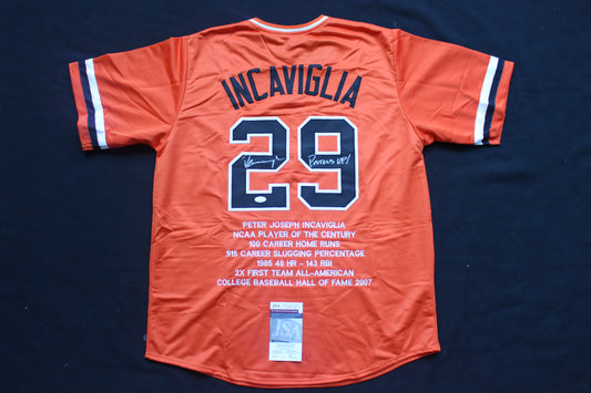 PETE INCAVIGLIA OSU ORANGE #29 "PISTOLS UP!" with STATS JSA