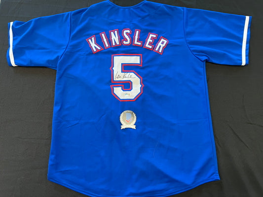 IAN KINSLER TEXAS RANGERS SIGNED BLUE JERSEY BAS COA