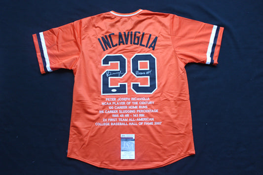 PETE INCAVIGLIA OSU ORANGE #29 "PISTOLS UP!" with STATS JSA