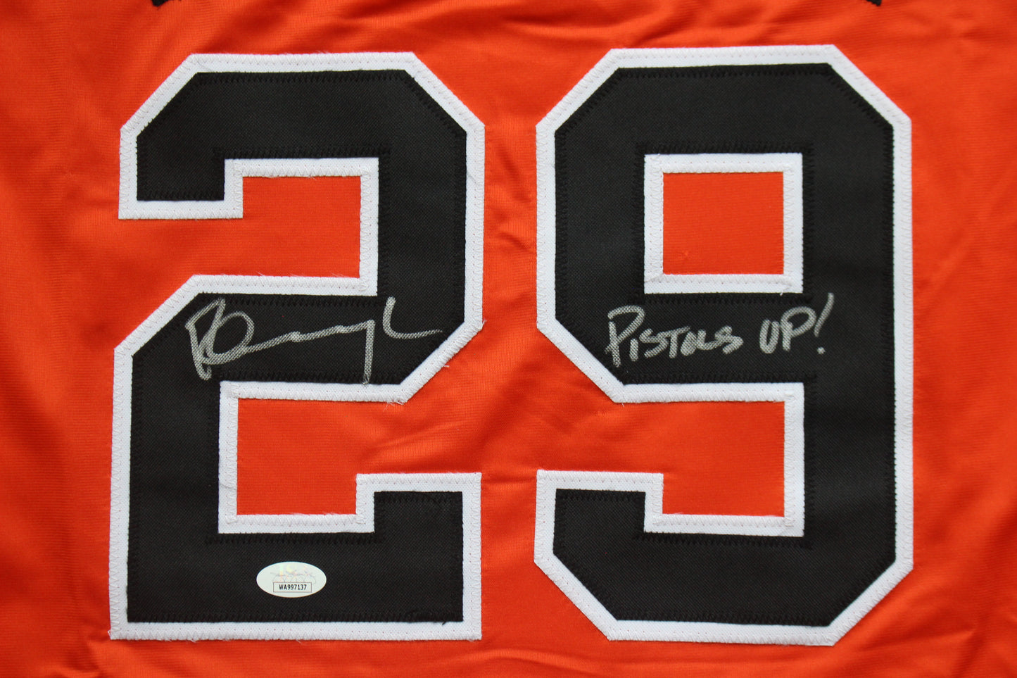 PETE INCAVIGLIA OSU ORANGE #29 "PISTOLS UP!" with STATS JSA