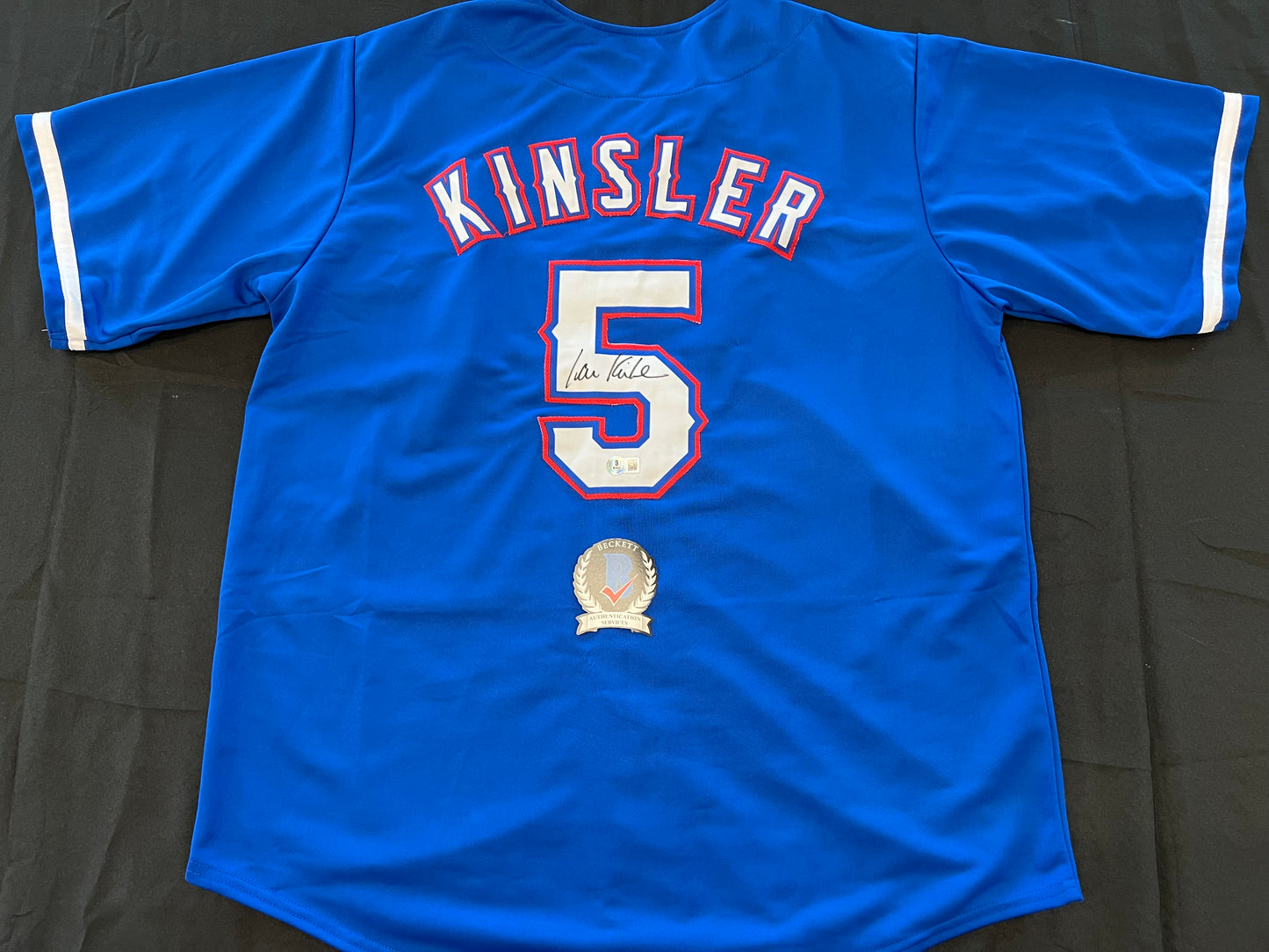 IAN KINSLER TEXAS RANGERS SIGNED BLUE JERSEY BAS COA
